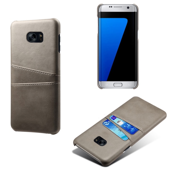 Samsung S7 kantbeskyttelsescover etui læder til kort visa mastercard: Lysebrun / beige Samsung Galaxy S7 Edge