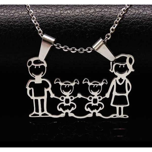 Halsband med berlock familj 2 flickor present gåva julklapp silver
