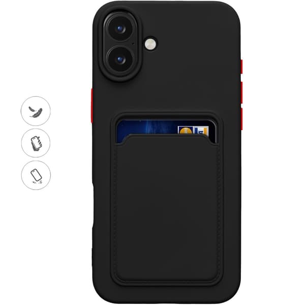 Iphone 16 -puhelimen kuori korttitaskulla BLACK  