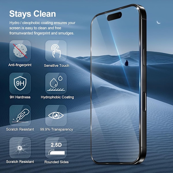 3-pak iPhone 16 Pro Skærmbeskytter Hærdet Glas Premium gennemsigtig