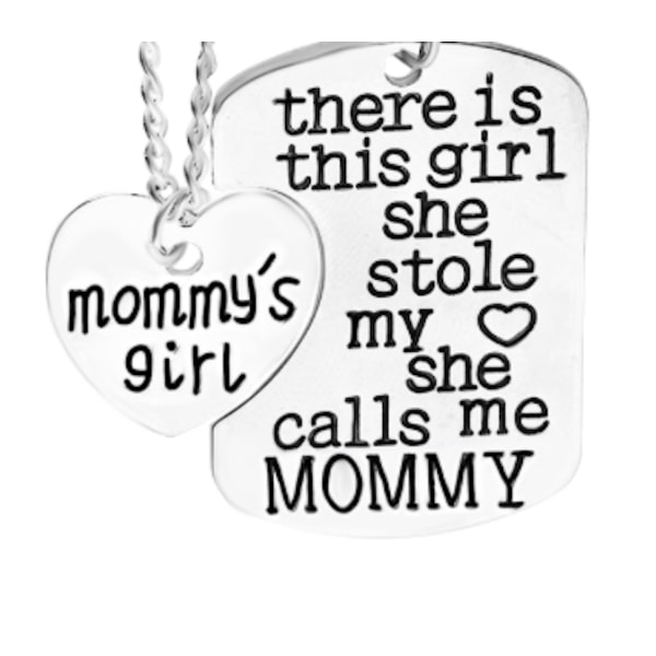 2 halsband i set med hjärta och bricka med text mommy silver