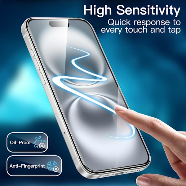 3-pakkia iPhone 16:lle Tempered Glass -näytönsuojia Premium läpinäkyvä