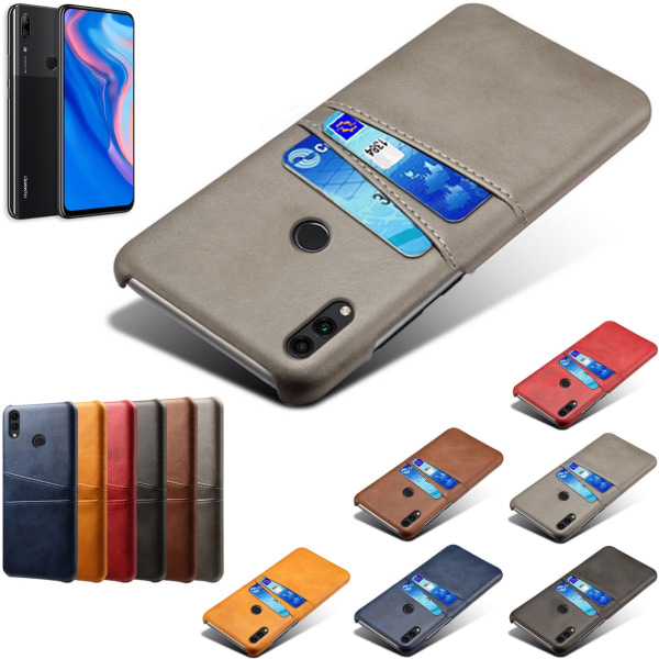 Huawei P smart Z skal fodral skydd skinn läder kort visa - Sort P smart Z