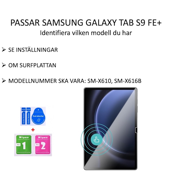 Samsung Galaxy Tab S9 FE+ Plus skærmbeskytter hærdet glas 9H gennemsigtig  