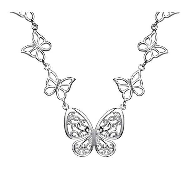 Silverfärgat halsband med fjärilar smycke accessoar Silver