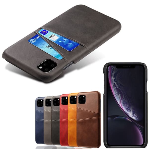 Iphone 12 Pro Max beskyttende etui cover læder kort visa amex - Mørkebrun iPhone 12 Pro Max