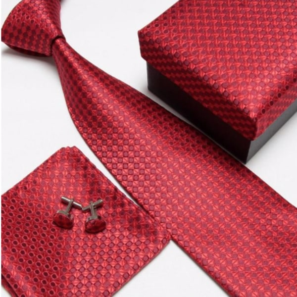 Paket med slips, manchetknappar coh brösnäsduk Röd