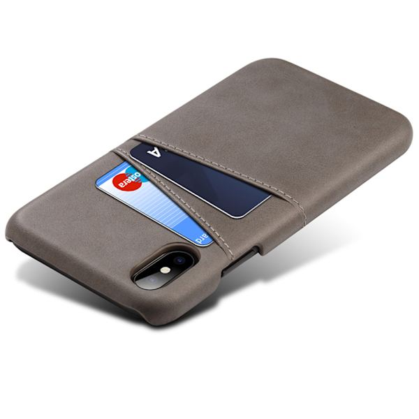 Iphone XS Max beskyttende etui cover læder kort vis amex - Grå iPhone XS Max
