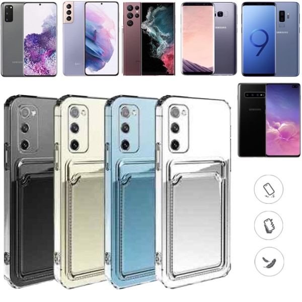 Samsung S22/S21/S20/S10/S9/S8 FE/Ultra/Plus kuori kotelo korttipaikka - Transparent S10 Samsung Galaxy