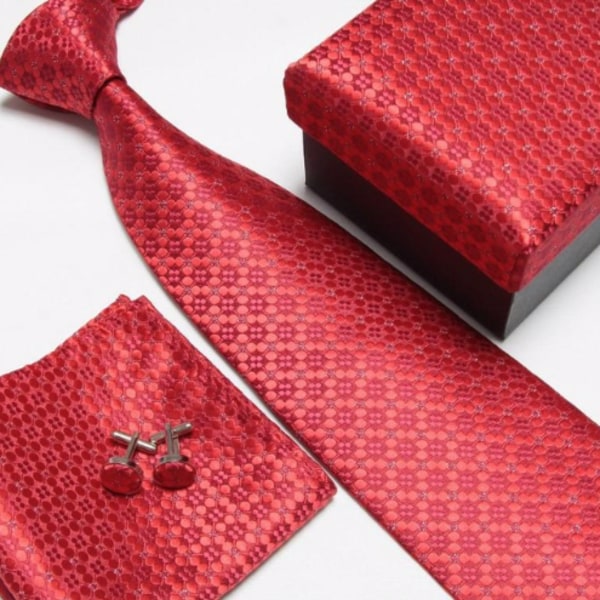 Paket med slips, manchetknappar coh brösnäsduk Röd i 2 nyanser