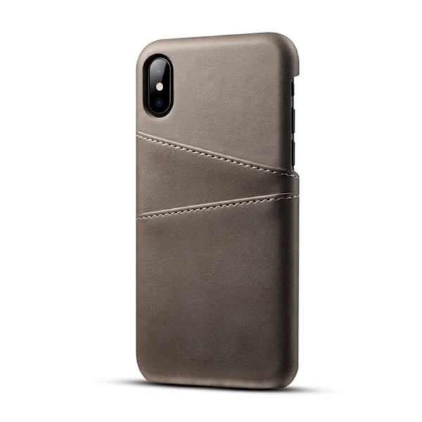 Iphone XS Max beskyttende etui cover læder kort vis amex - Grå iPhone XS Max