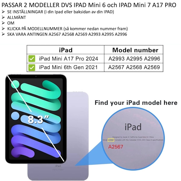 iPad Mini 7 A17 Pro 2024 / Mini 6 2021 skärmskydd härdat glas 9H transparent  