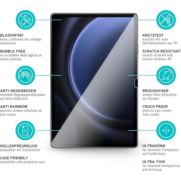 Samsung Galaxy Tab S9 FE+ Plus skærmbeskytter hærdet glas 9H gennemsigtig  