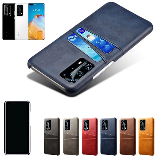 Huawei P40 Pro Plus skal etui beskyttelse læder kort kredit - Sort Huawei P40 Pro+