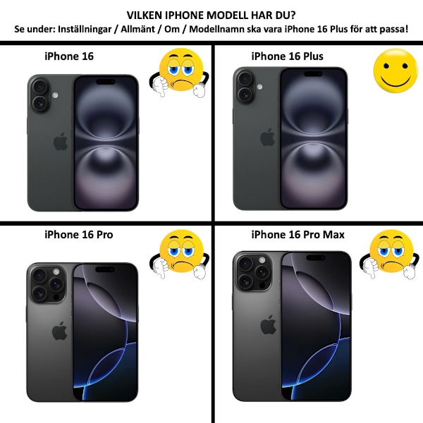 Kortholder iPhone 16 Plus skal mobilcover hul oplader høretelefoner - Sort iPhone 16 Plus