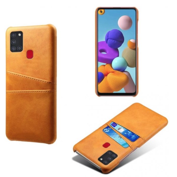Samsung Galaxy A21s skal fodral skydd skinn kort visa amex - Brun A21s