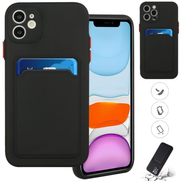 Sort slot kortholder cover Iphone 14/13/12/11/xs/xr/SE/8/7/6 - Black Iphone 8