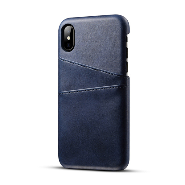 Iphone XS Max beskyttende etui cover læder kort vis amex - Blå iPhone XS Max