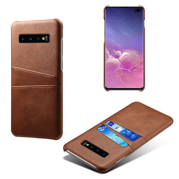 Samsung S10+ skydd skal fodral skinn kort visa amex mastercard - Grå Samsung Galaxy S10+