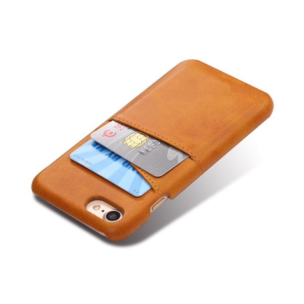 Iphone 7/8 beskyttelsescover læder til kort visa mastercard - Lysebrun / beige iPhone 7/8