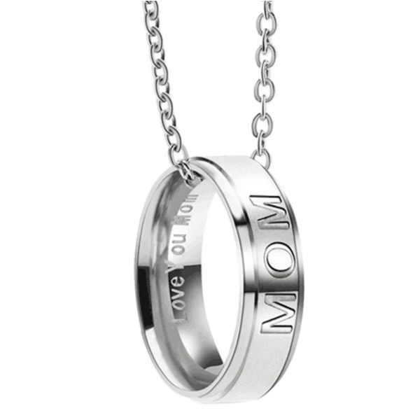 Halsband med berlock ring med texten MOM smycke present silver