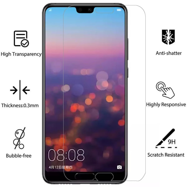 Huawei P20 skärmskydd 9H passar skal fodral hörlurar - Transparent Huawei P20