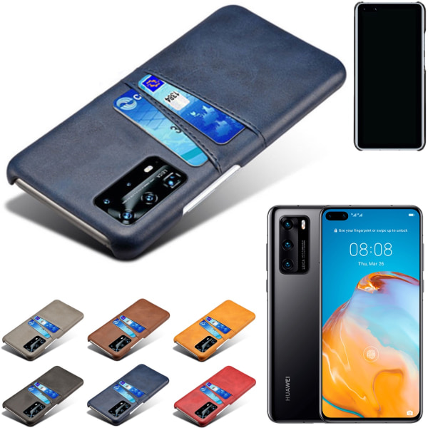 Huawei P40 etui cover beskyttelse læder kort kredit visa amex - Sort P40