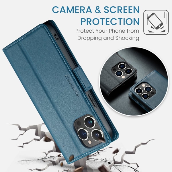 iPhone 15 Pro - Fodral Premium Läder RFID Skyddat CaseMe® Blå