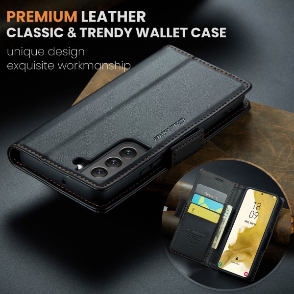Samsung S23 - Fodral Premium Läder RFID Skyddat CaseMe® Svart Black