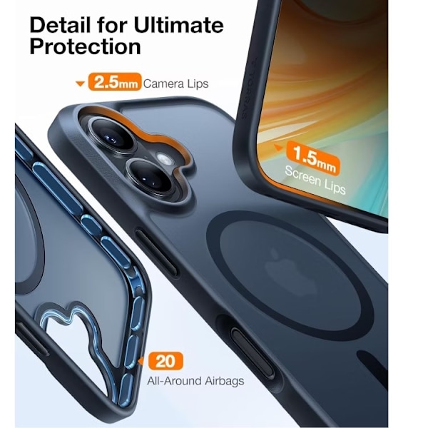 iPhone 16 Plus - Magsafe Skal Frostad Mattsvart Stöttåligt Svart Black
