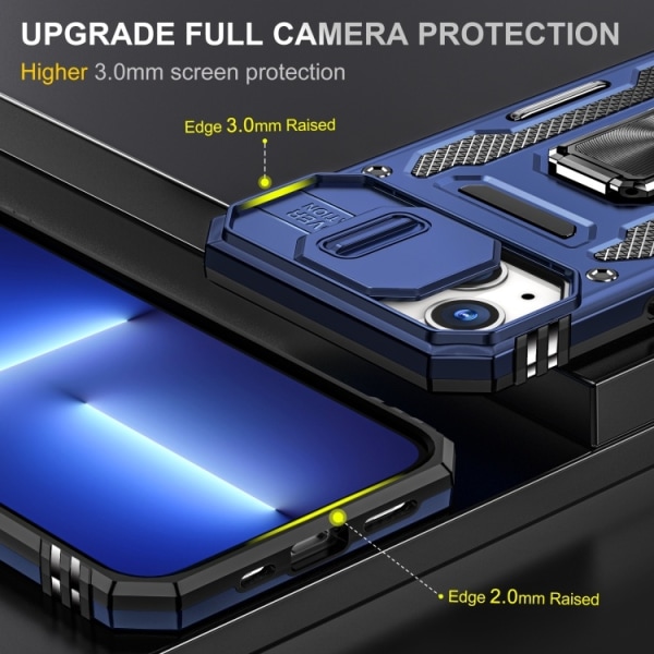 iPhone 14 -  Skal Kameraskydd Stöttåligt Hybrid Ringhållare Blå Blue iPhone 14