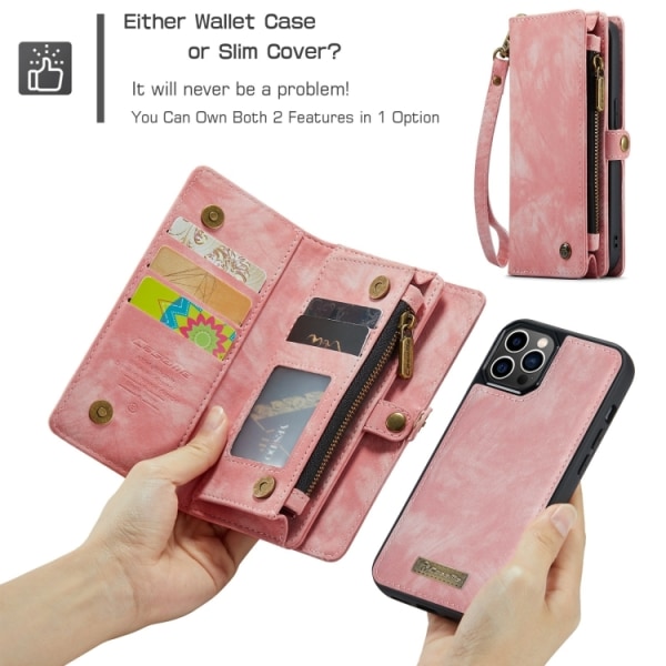 iPhone 12/12 Pro - CaseMe 2in1 Magnet Plånboksfodral Rosa Pink