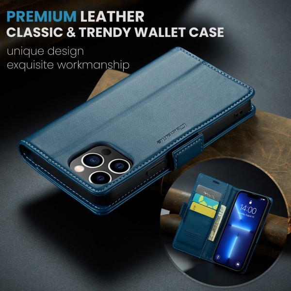 iPhone 15 Pro - Fodral Premium Läder RFID Skyddat CaseMe® Blå