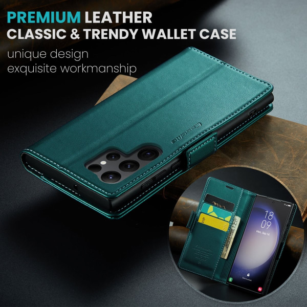 Samsung S24 Ultra - Fodral Premium Läder RFID Skyddat CaseMe® Gr Green