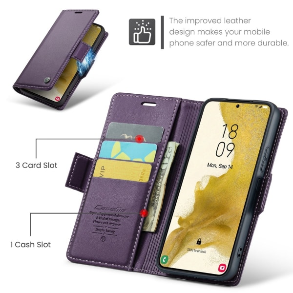 Samsung S24 - Fodral Premium Läder RFID Skyddat CaseMe® Lila Purple