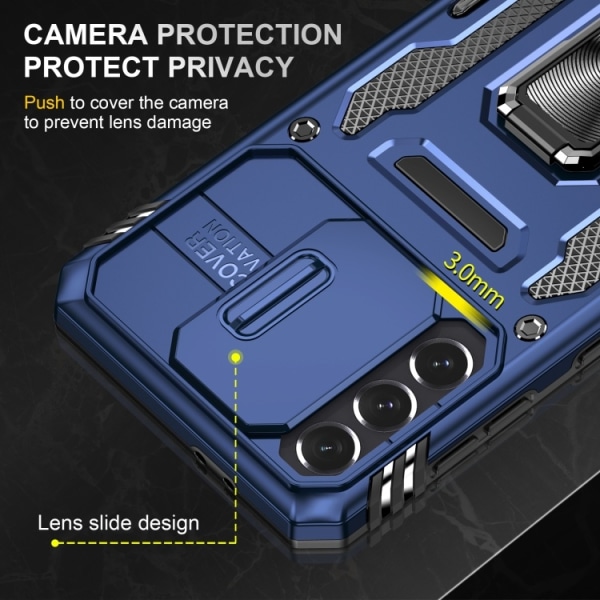 Samsung S21 FE - Skal Kameraskydd Stöttåligt Ringhållare Blå Blue