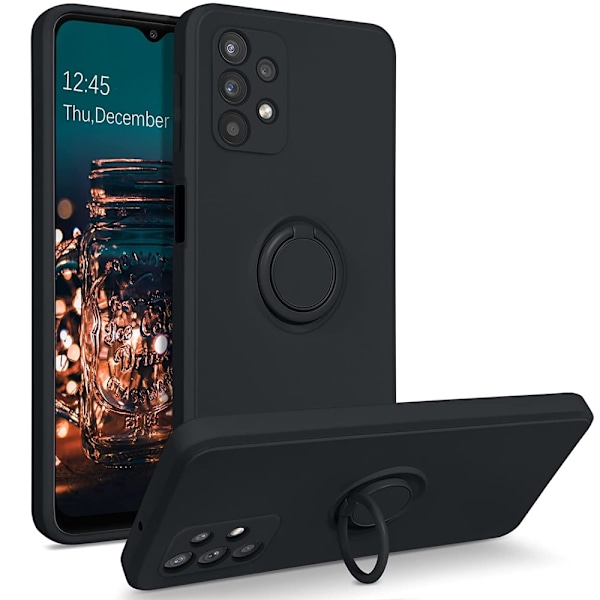 Samsung A52 / A52s - Solid® Silikonskal Ring hållare Svart Stonegrey