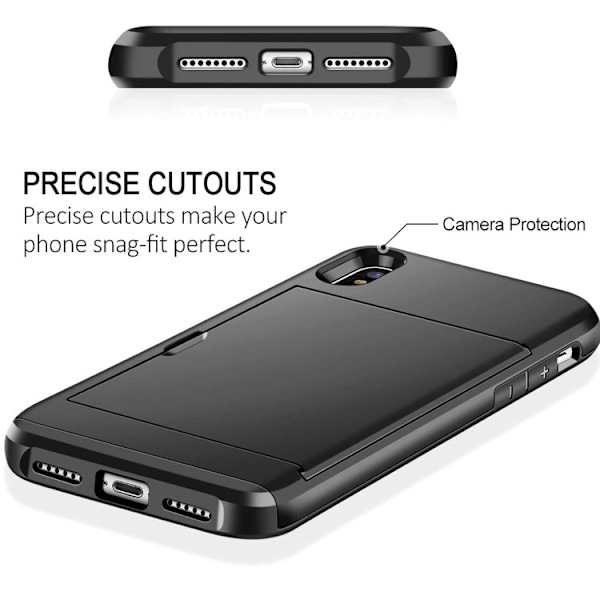 iPhone X/XS - Stöttåligt Skal med Kortfack Extra Förstärkt Svart Black