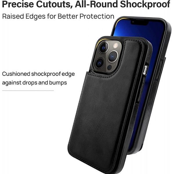 iPhone 14 Pro Max - Läderskal med kortfack Nordic® Svart Black
