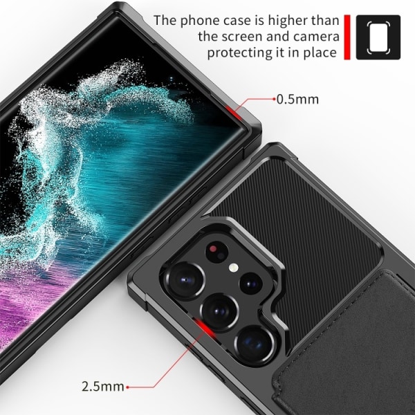Samsung S24 Ultra - Premium Stöttåligt Skal 4-FACK Korthållare S Black Galaxy S24 Ultra