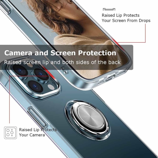 iPhone 14 Pro Max - Skal Transparent Silikon Ringhållare Solid® Transparent iPhone 14 Pro Max
