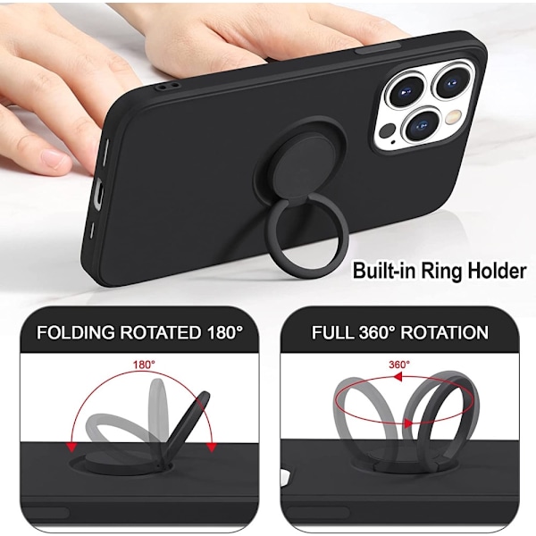 iPhone 12/12 Pro - Silikonskal med Magnetisk Ringhållare Välj Färg Black Svart