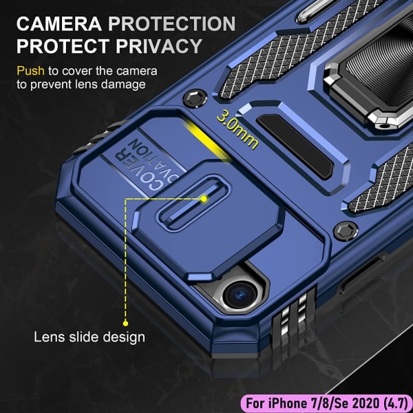 iPhone 7/8/SE - Skal Kameraskydd Stöttåligt Ringhållare Blå Blue