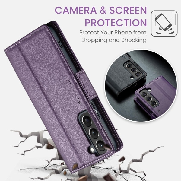 Samsung S21 - Fodral Premium Läder RFID Skyddat CaseMe® Lila Purple
