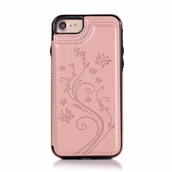 iPhone 7/8/SE - Solid® Läder skal Korthållare Roséguld PinkGold