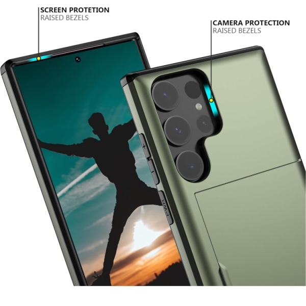 Samsung S24 Ultra - Stöttåligt Skal Kortfack Grön Green