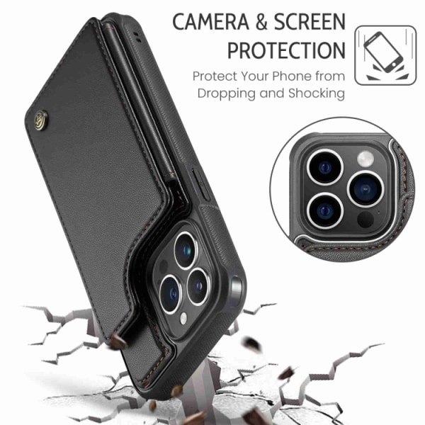 iPhone 14 Pro Max - Skal Premium Kortfack RFID Skyddat CaseMe® S Black