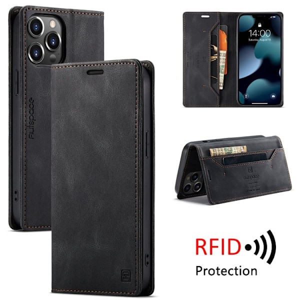 iPhone 14 Pro Max Läder Flip Fodral RFID Skyddat Svart Black Apple iPhone 14 Pro Max