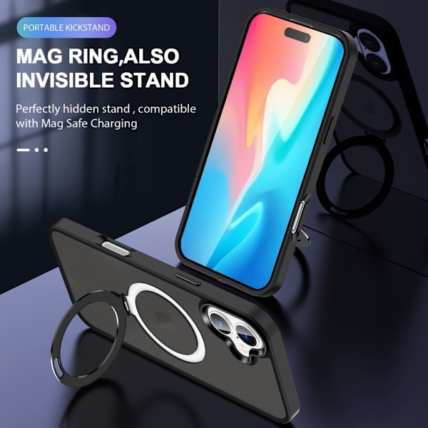 iPhone 16 - Magsafe Skal Kickstand Stöttåligt Matt Svart Black iPhone 16