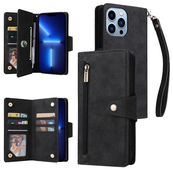 iPhone 14 Pro Max - Multifunktionellt Solid® Läder Fodral Svart Black iPhone 14 Pro Max